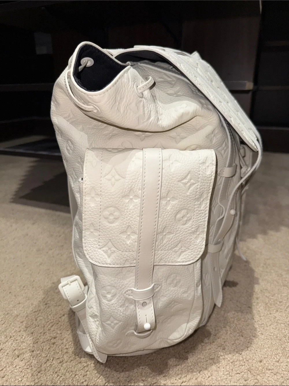 Louis Vuitton Virgil White Embossed cowhide Monogram Leather Backpack.